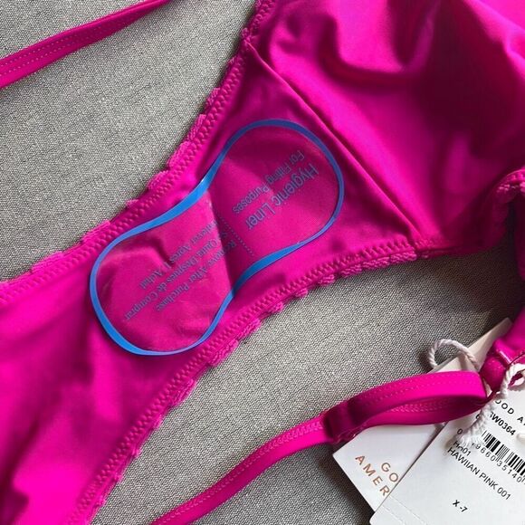 Good American 7 4X Plus String Bikini Bottom Hawaiian Pink Textured High Cut NWT - Picture 7 of 7